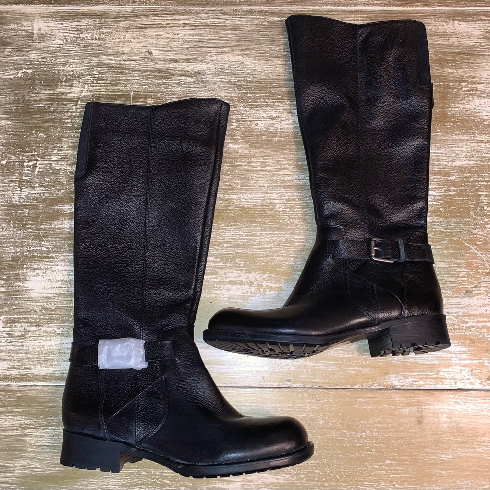 Franco Sarto Black Leather Boots Knee NEW Zipper Sz 7
